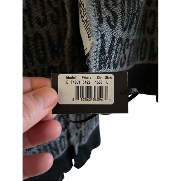 Moschino Wool Throw Blanket Black Intarsia Logo Luxury Home Decor - Picture 2 of 6